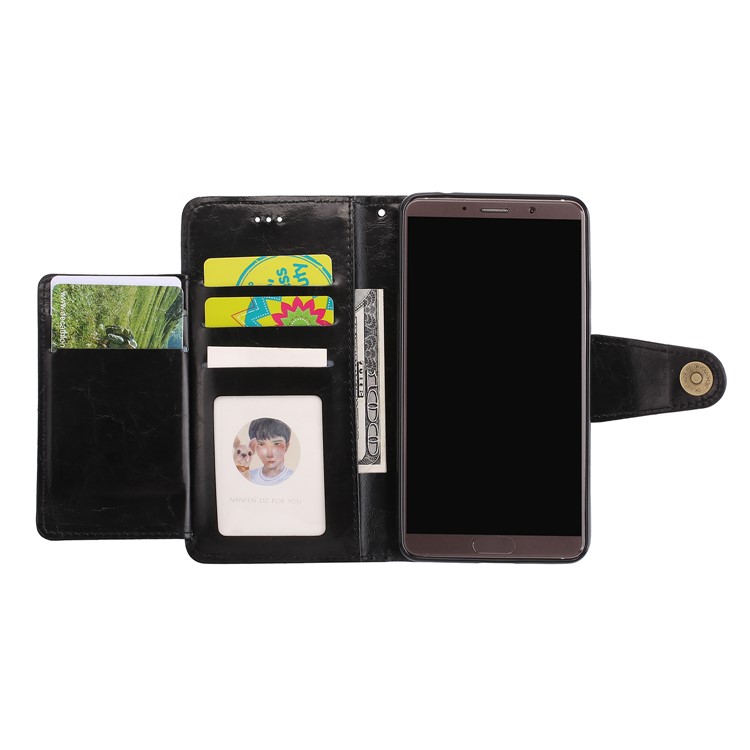 5-Slot Vintage Oil Wax Leather Wallet Stand Case for Huawei Mate 10 - Black-8