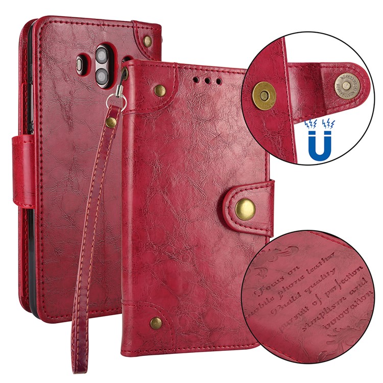 5-Slot Vintage Oil Wax Leather Wallet Stand Cover for Huawei Mate 10 - Red-1