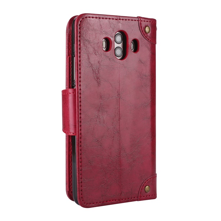 5-Slot Vintage Oil Wax Leather Wallet Stand Cover for Huawei Mate 10 - Red-3