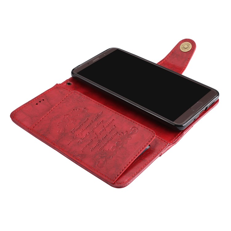 5-Slot Vintage Oil Wax Leather Wallet Stand Cover for Huawei Mate 10 - Red-5