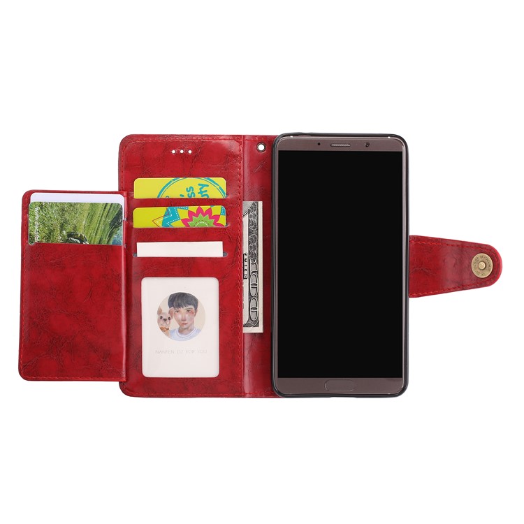 5-Slot Vintage Oil Wax Leather Wallet Stand Cover for Huawei Mate 10 - Red-8
