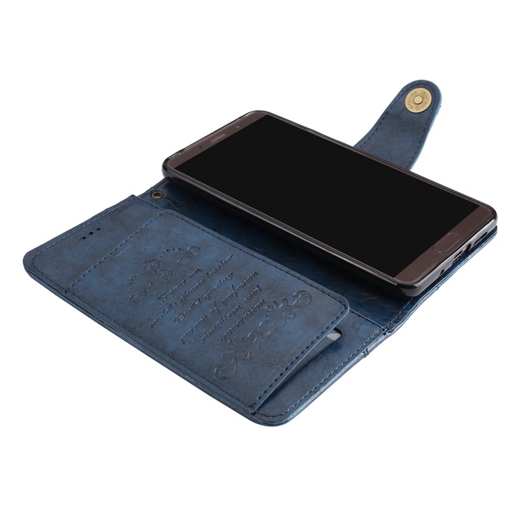 5-Slot Vintage Oil Wax Leather Wallet Stand Shell for Huawei Mate 10 - Blue-5