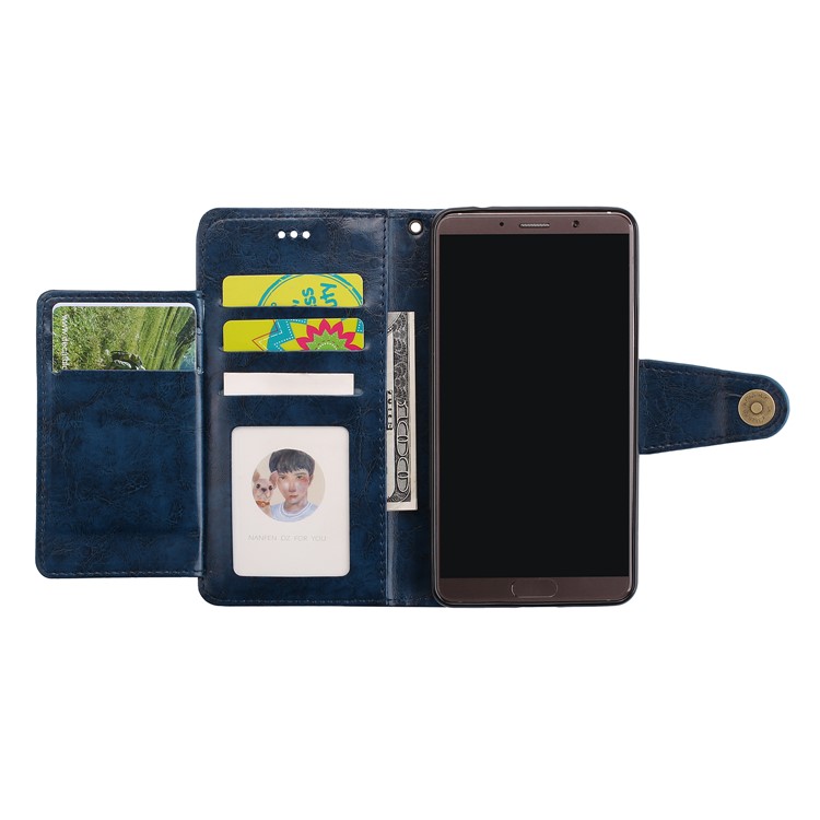 5-Slot Vintage Oil Wax Leather Wallet Stand Shell for Huawei Mate 10 - Blue-8