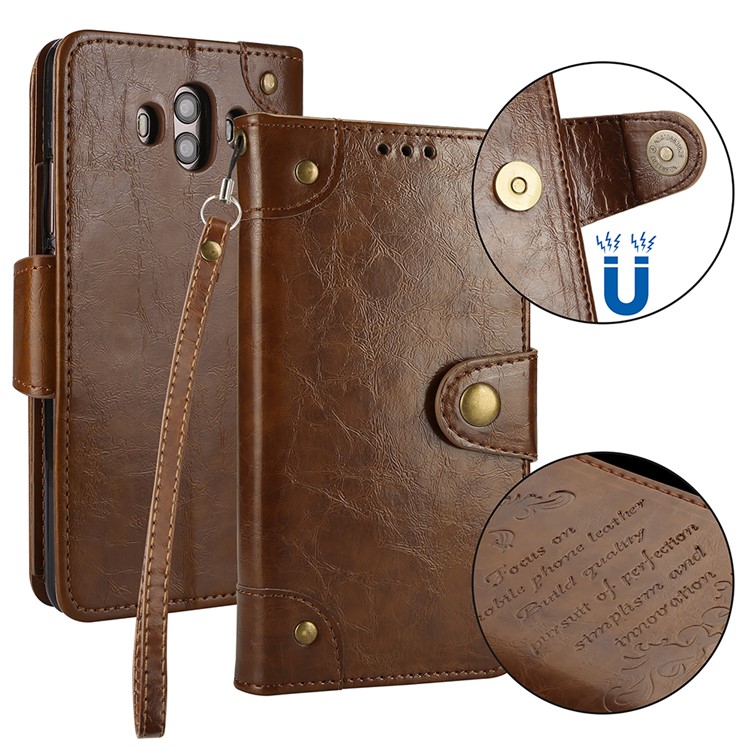 5-Slot Vintage Oil Wax Leather Wallet Mobile Phone Case for Huawei Mate 10 - Brown-1