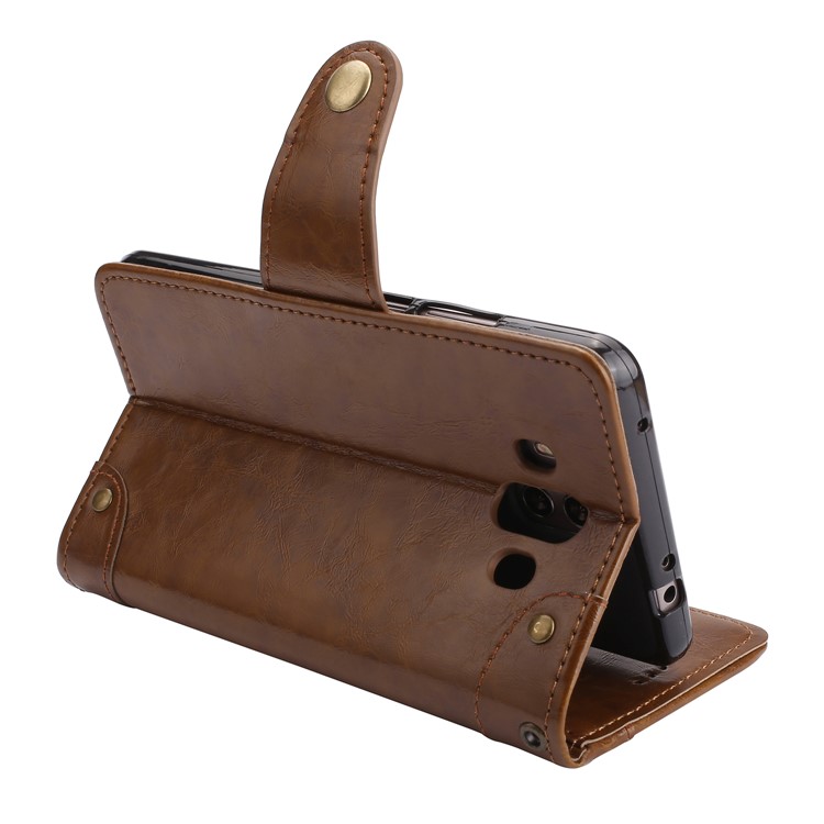 5-Slot Vintage Oil Wax Leather Wallet Mobile Phone Case for Huawei Mate 10 - Brown-7