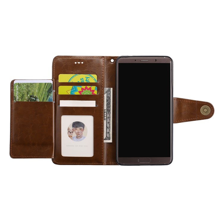 5-Slot Vintage Oil Wax Leather Wallet Mobile Phone Case for Huawei Mate 10 - Brown-8