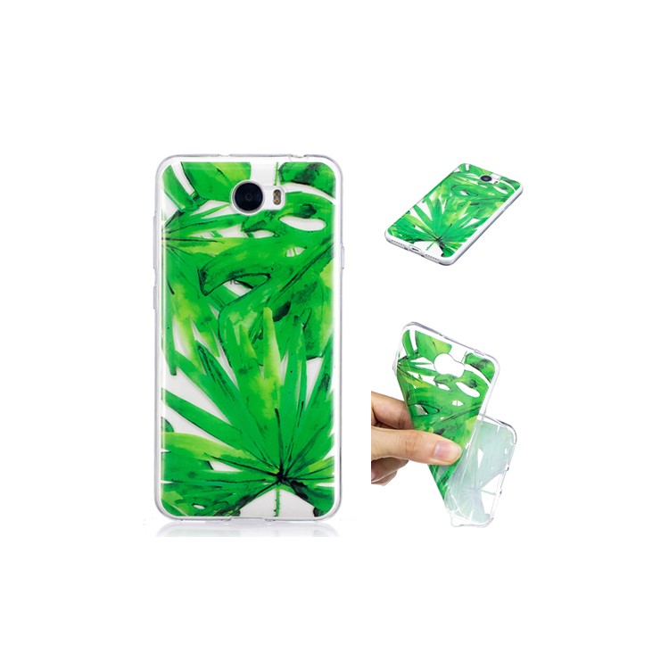 For Huawei Y5II/Y5 II/Honor 5 Pattern Printing IMD Soft TPU Back Cover - Green Leaves-1