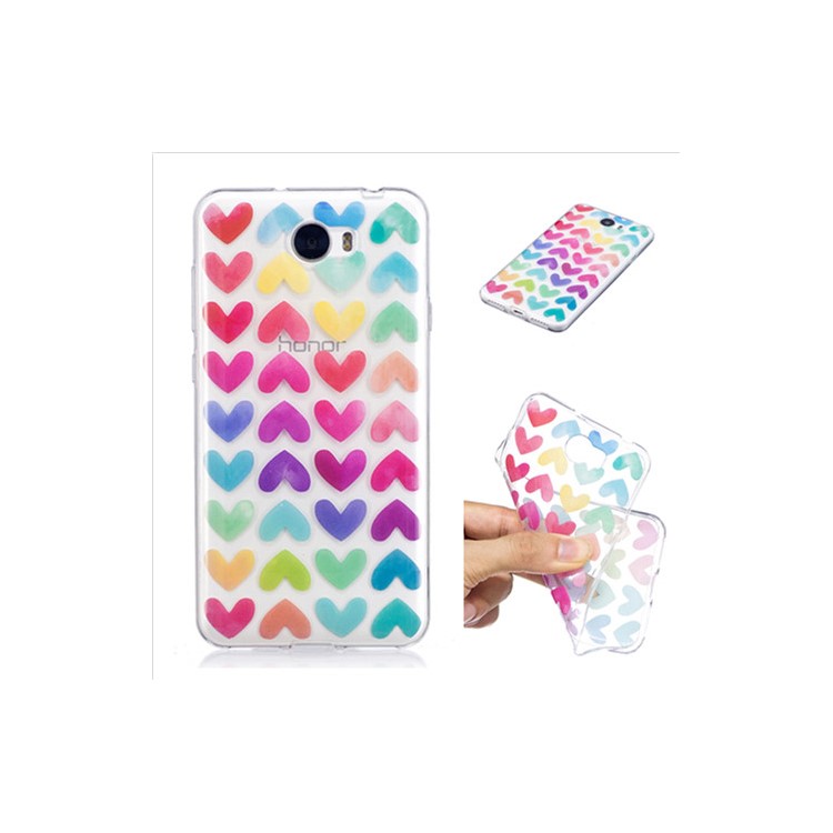 For Huawei Y5II/Y5 II/Honor 5 Pattern Printing IMD Soft TPU Case Accessory - Colorful Hearts-1