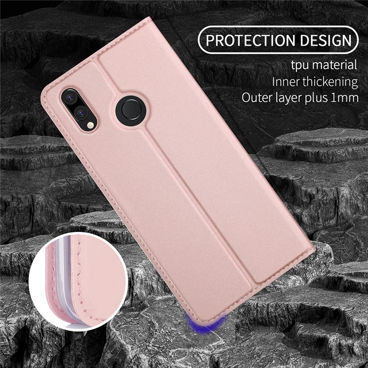 Auto-absorbed Leather Card Holder Shell with Stand for Huawei P20 Lite / Nova 3e - Rose Gold-6