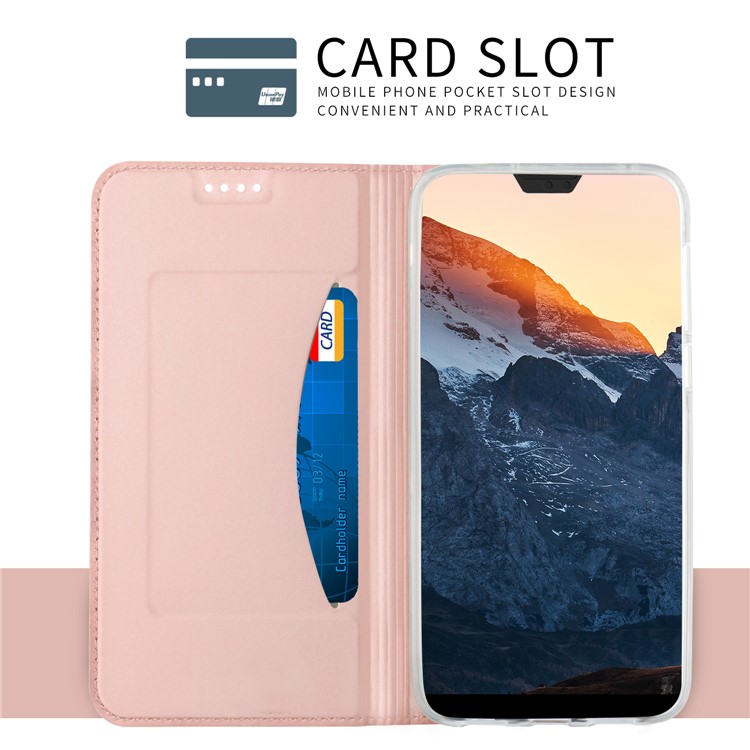 Auto-absorbed Leather Card Holder Shell with Stand for Huawei P20 Lite / Nova 3e - Rose Gold-7