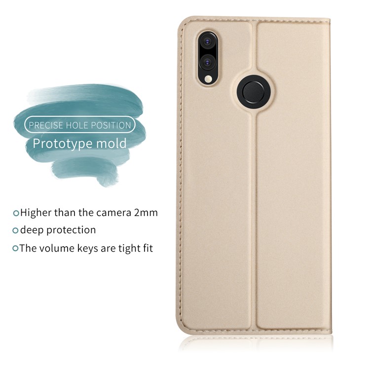 Card Holder Auto-absorbed Leather Phone Case with Stand for Huawei P20 Lite / Nova 3e - Gold-3