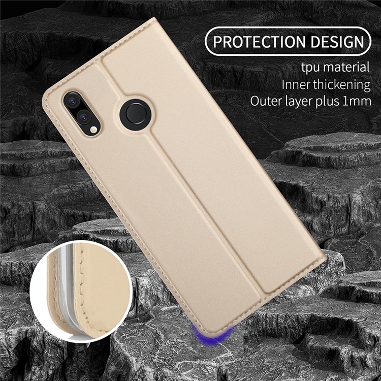Card Holder Auto-absorbed Leather Phone Case with Stand for Huawei P20 Lite / Nova 3e - Gold-6