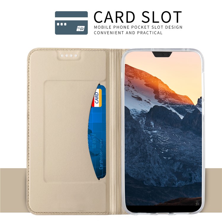 Card Holder Auto-absorbed Leather Phone Case with Stand for Huawei P20 Lite / Nova 3e - Gold-7