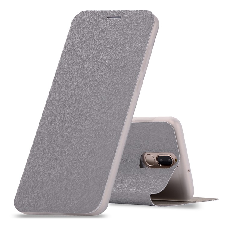 Litchi Skin Leather Stand Shell with Card Slot for Huawei Mate 10 Lite / Maimang 6 / nova 2i / Honor 9i (India) - Grey-1