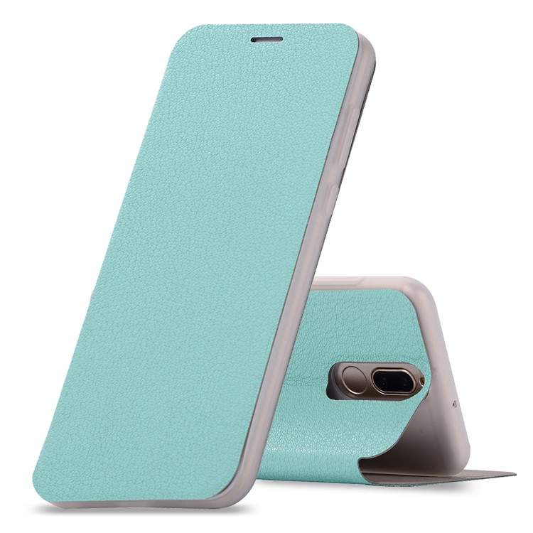 Litchi Skin Leather Flip Case with Card Slot for Huawei Mate 10 Lite / Maimang 6 / nova 2i / Honor 9i (India) - Cyan-1
