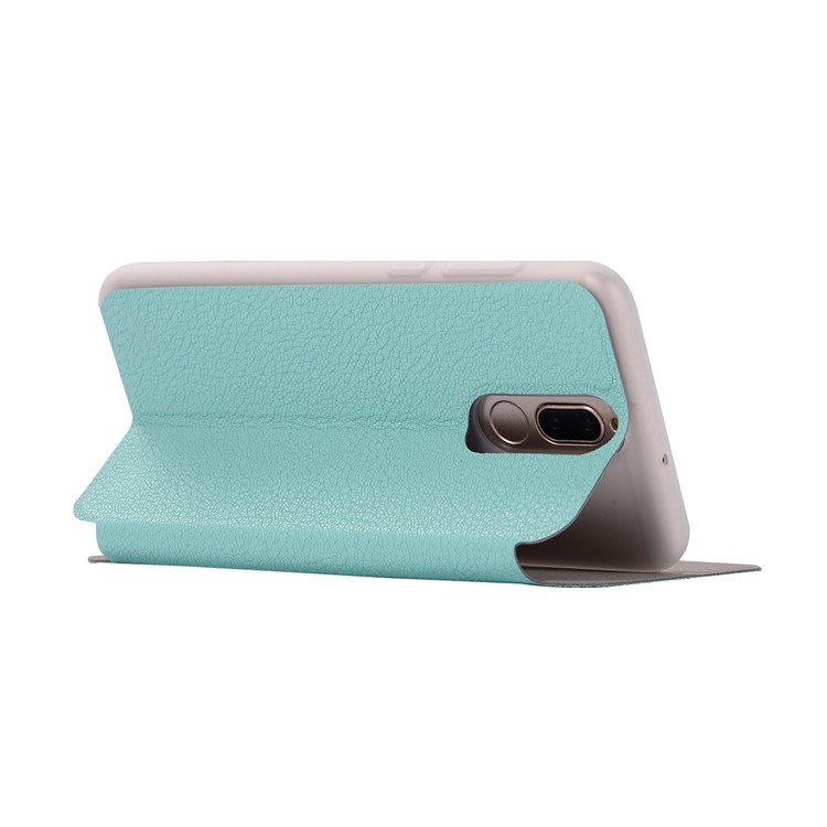 Litchi Skin Leather Flip Case with Card Slot for Huawei Mate 10 Lite / Maimang 6 / nova 2i / Honor 9i (India) - Cyan-6