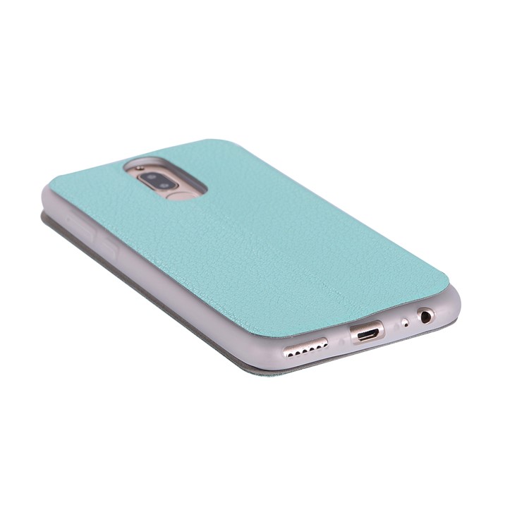 Litchi Skin Leather Flip Case with Card Slot for Huawei Mate 10 Lite / Maimang 6 / nova 2i / Honor 9i (India) - Cyan-9