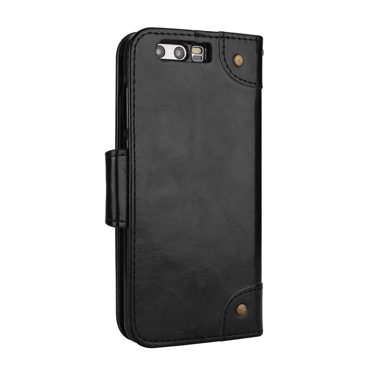 Oil Wax PU Leather Wallet Flip Stand Mobile Phone Cover for Huawei Honor 9 - Black-3