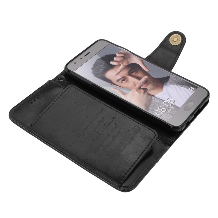 Oil Wax PU Leather Wallet Flip Stand Mobile Phone Cover for Huawei Honor 9 - Black-5