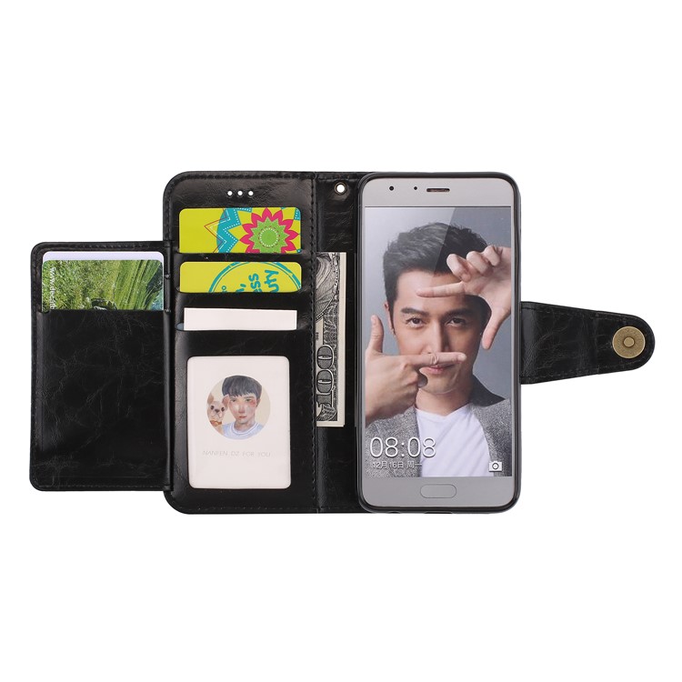 Oil Wax PU Leather Wallet Flip Stand Mobile Phone Cover for Huawei Honor 9 - Black-8