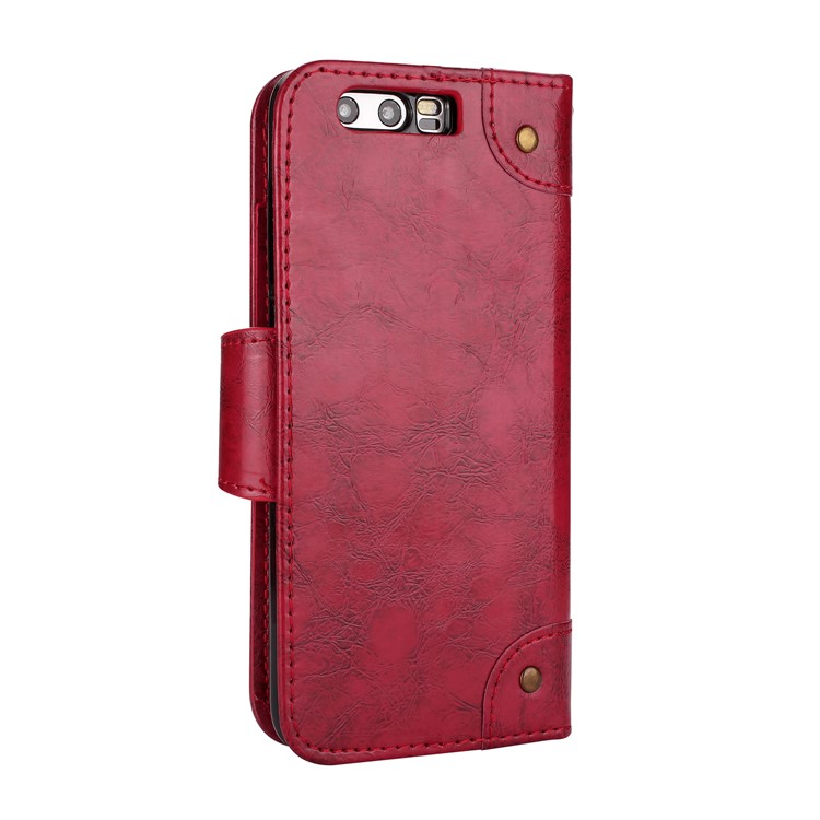 Oil Wax PU Leather Wallet Flip Stand Mobile Phone Case for Huawei Honor 9 - Red-3