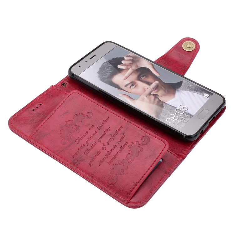 Oil Wax PU Leather Wallet Flip Stand Mobile Phone Case for Huawei Honor 9 - Red-5