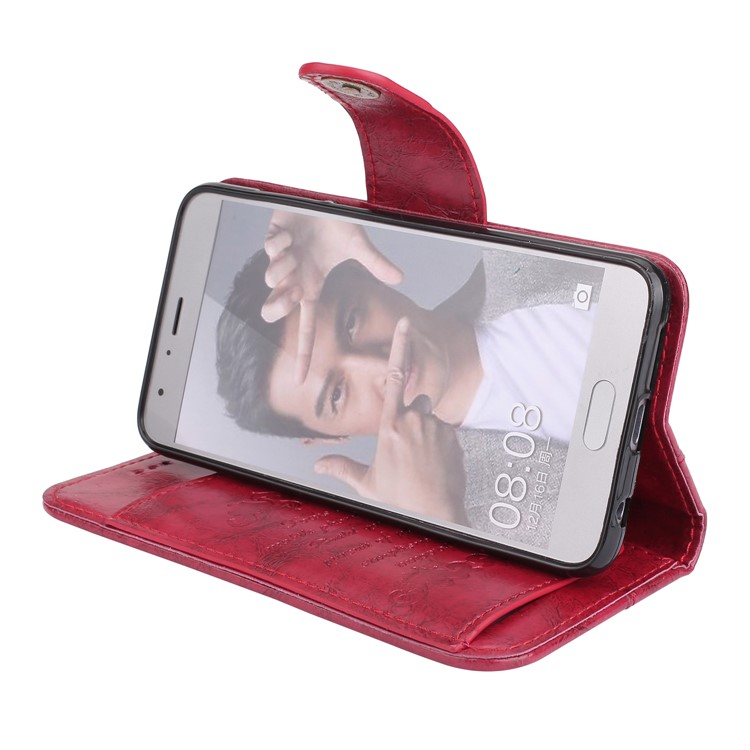 Oil Wax PU Leather Wallet Flip Stand Mobile Phone Case for Huawei Honor 9 - Red-6