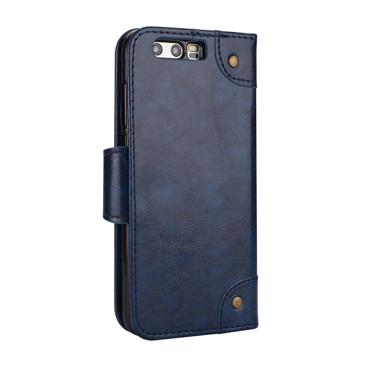 Oil Wax PU Leather Wallet Flip Stand Mobile Phone Shell for Huawei Honor 9 - Blue-3