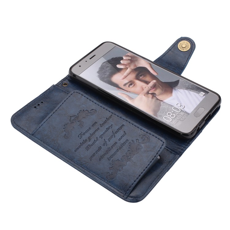 Oil Wax PU Leather Wallet Flip Stand Mobile Phone Shell for Huawei Honor 9 - Blue-5