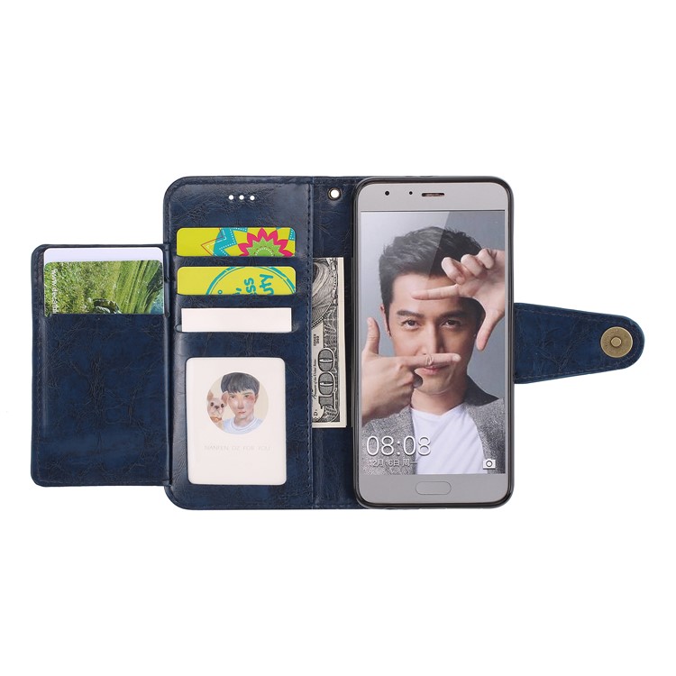 Oil Wax PU Leather Wallet Flip Stand Mobile Phone Shell for Huawei Honor 9 - Blue-8
