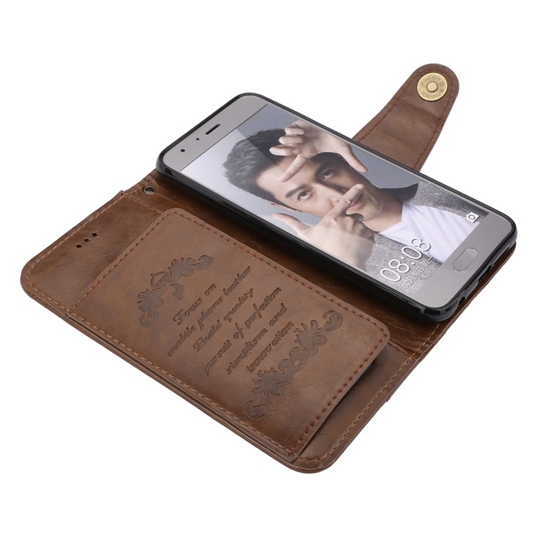 Oil Wax PU Leather Wallet Flip Stand Protective Case for Huawei Honor 9 - Brown-5