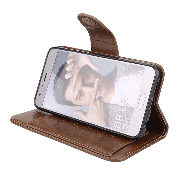 Oil Wax PU Leather Wallet Flip Stand Protective Case for Huawei Honor 9 - Brown-6