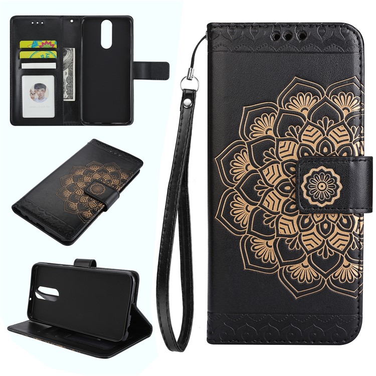 For Huawei Mate 10 Lite / nova 2i / Maimang 6 / Honor 9i (India) Imprinted Mandala Pattern Leather Wallet Mobile Casing - Black-1