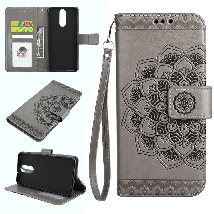 For Huawei Mate 10 Lite / nova 2i / Maimang 6 / Honor 9i (India) Imprinted Mandala Pattern Leather Wallet Mobile Case - Grey-1