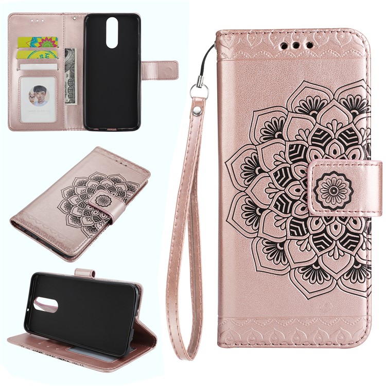 For Huawei Mate 10 Lite / nova 2i / Maimang 6 / Honor 9i (India) Imprinted Mandala Pattern Leather Wallet Mobile Cover - Rose Gold-1