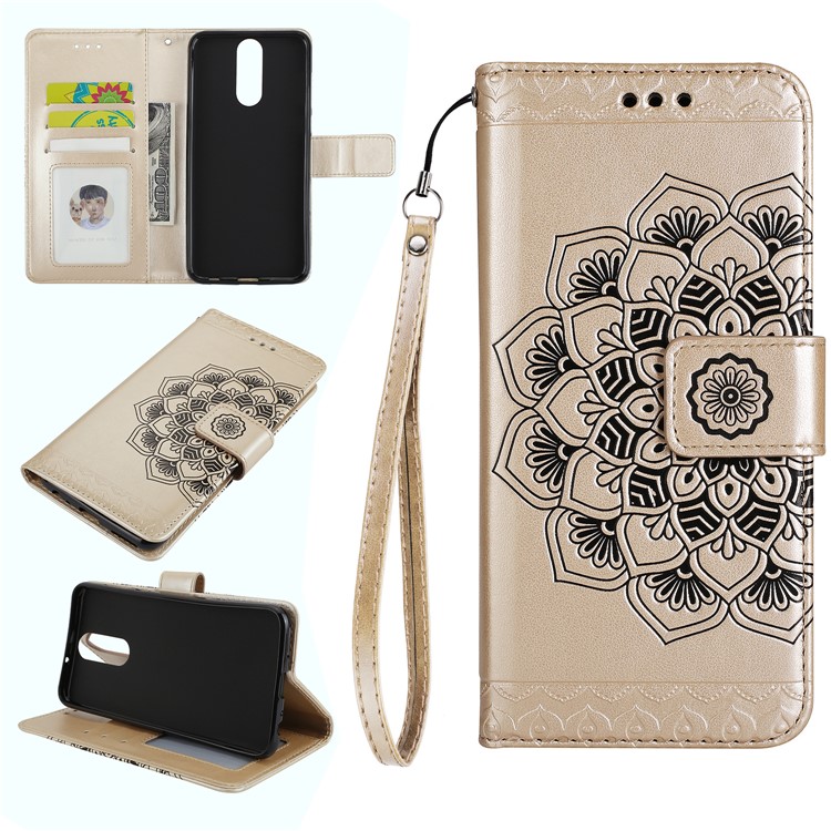 For Huawei Mate 10 Lite / nova 2i / Maimang 6 / Honor 9i (India) Imprinted Mandala Pattern Leather Wallet Mobile Case Cover - Gold-1