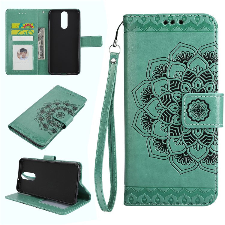 For Huawei Mate 10 Lite / nova 2i / Maimang 6 / Honor 9i (India) Imprinted Mandala Pattern Leather Wallet Mobile Shell - Green-1