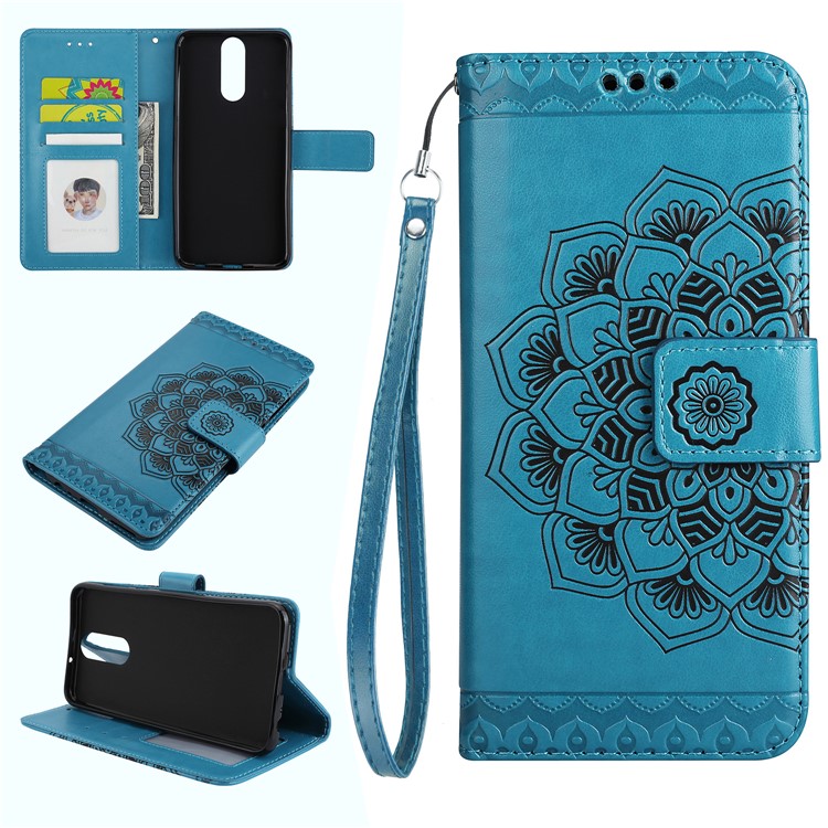 For Huawei Mate 10 Lite / nova 2i / Maimang 6 / Honor 9i (India) Imprinted Mandala Pattern Leather Wallet Mobile Accessory Case - Blue-1