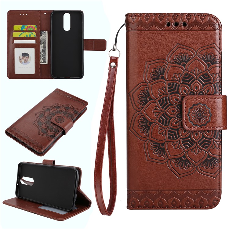 For Huawei Mate 10 Lite / nova 2i / Maimang 6 / Honor 9i (India) Imprinted Mandala Pattern Leather Wallet Mobile Protection Case - Brown-1