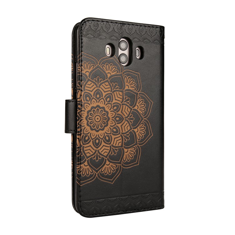 For Huawei Mate 10 Imprinted Mandala Pattern Leather Wallet Mobile Protection Casing - Black-2