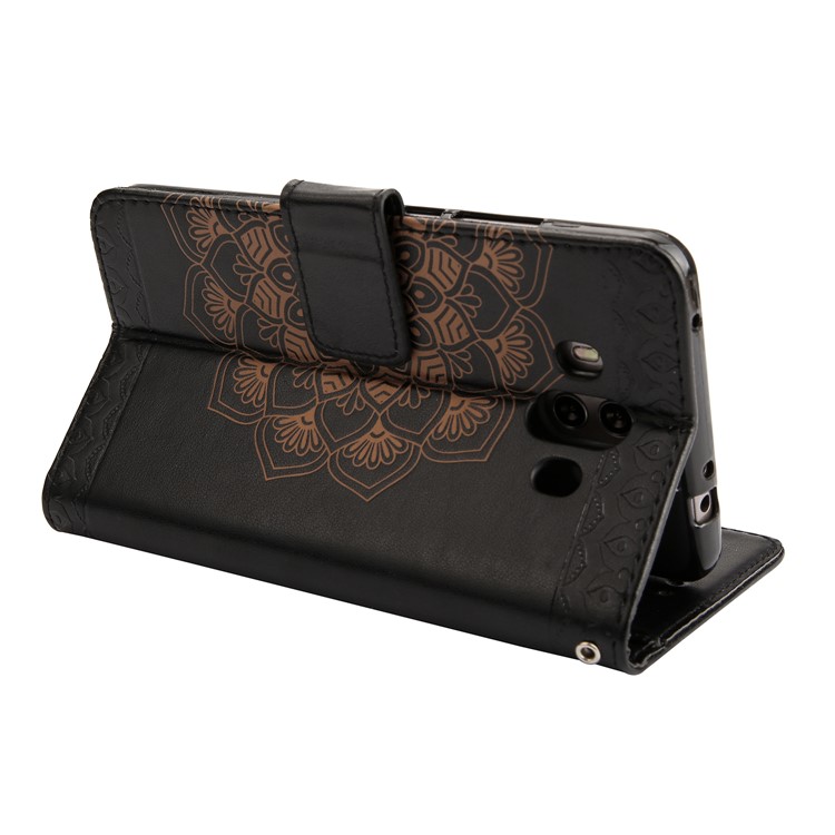 For Huawei Mate 10 Imprinted Mandala Pattern Leather Wallet Mobile Protection Casing - Black-5