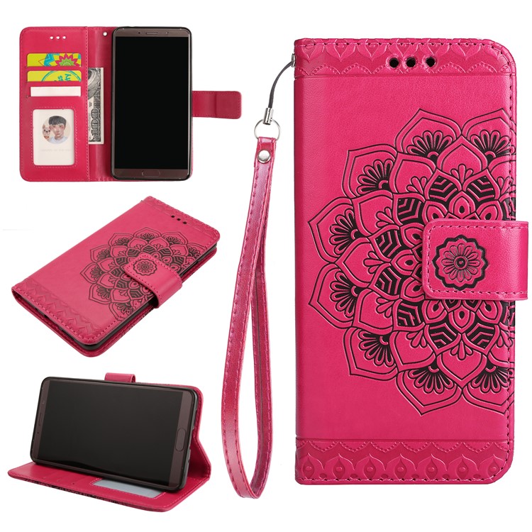For Huawei Mate 10 Imprinted Mandala Pattern Leather Wallet Mobile Protection Case - Rose-1