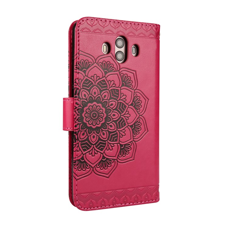 For Huawei Mate 10 Imprinted Mandala Pattern Leather Wallet Mobile Protection Case - Rose-2