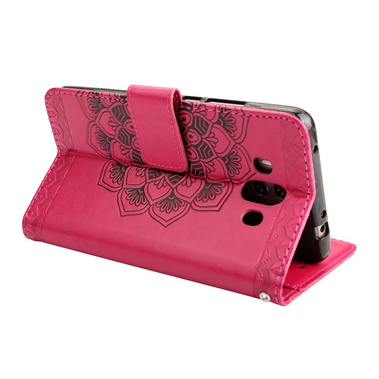 For Huawei Mate 10 Imprinted Mandala Pattern Leather Wallet Mobile Protection Case - Rose-5