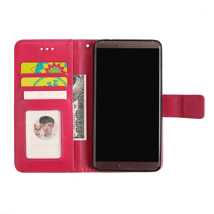 For Huawei Mate 10 Imprinted Mandala Pattern Leather Wallet Mobile Protection Case - Rose-6