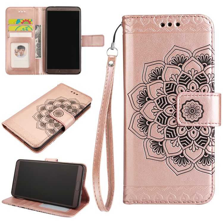 For Huawei Mate 10 Imprinted Mandala Pattern Leather Wallet Mobile Protection Cover - Rose Gold-1