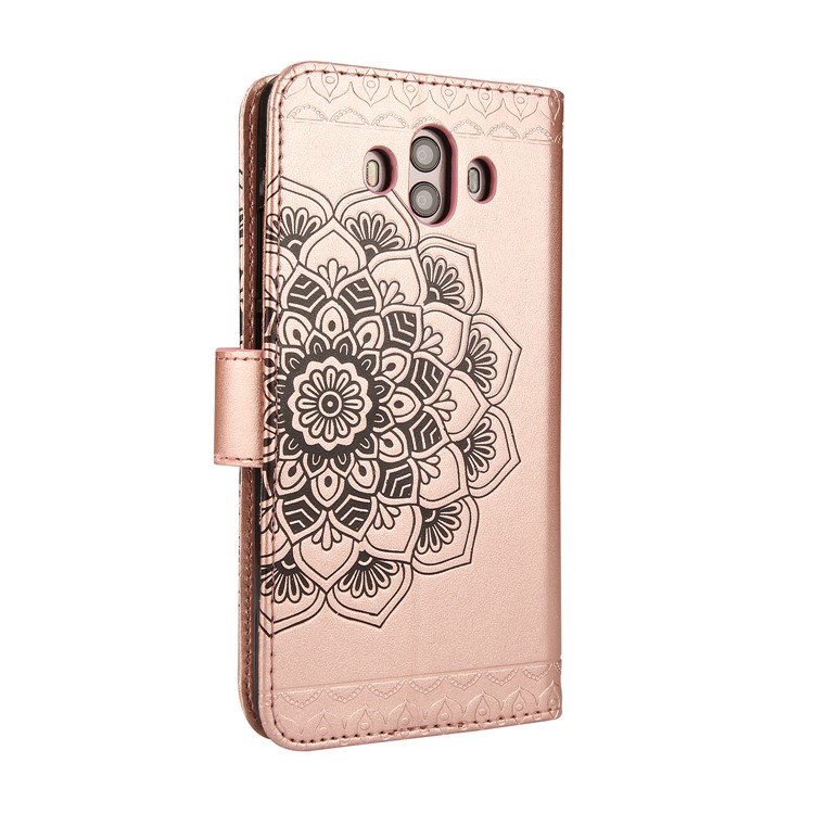 For Huawei Mate 10 Imprinted Mandala Pattern Leather Wallet Mobile Protection Cover - Rose Gold-2
