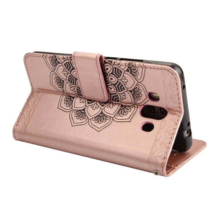For Huawei Mate 10 Imprinted Mandala Pattern Leather Wallet Mobile Protection Cover - Rose Gold-5