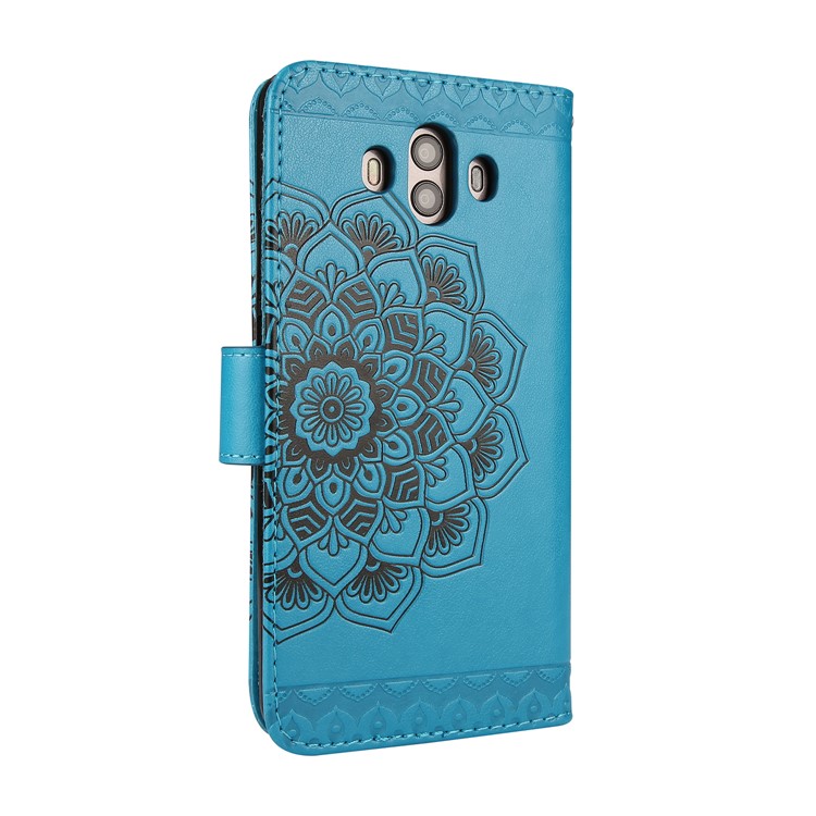 For Huawei Mate 10 Imprinted Mandala Pattern Leather Wallet Mobile Protection Casing Cover - Blue-2