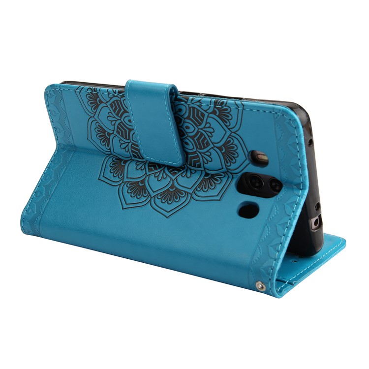 For Huawei Mate 10 Imprinted Mandala Pattern Leather Wallet Mobile Protection Casing Cover - Blue-5